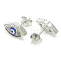 Sterling Silver Stud Earring, Greek Eye Design, Rhodium Tone