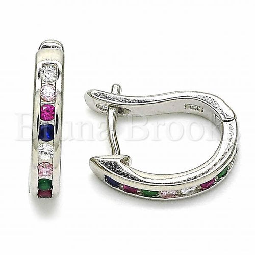 Bruna Brooks Sterling Silver 02.332.0049.12 Huggie Hoop, with Multicolor Cubic Zirconia, Polished Finish, Rhodium Tone