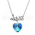 Rhodium Plated Fancy Necklace, Heart and Love Design, with Swarovski Crystals and Micro Pave, Rhodium Tone