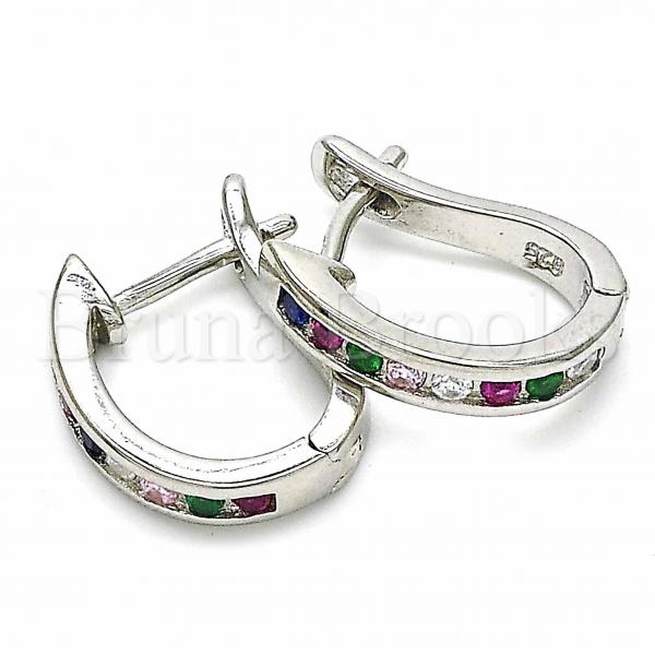 Sterling Silver 02.332.0049.12 Huggie Hoop, with Multicolor Cubic Zirconia, Polished Finish, Rhodium Tone