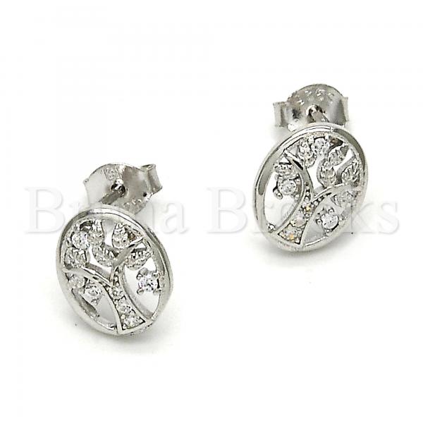 Sterling Silver 02.285.0024 Stud Earring, Tree Design, with White Cubic Zirconia, Polished Finish, Rhodium Tone