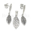 Bruna Brooks Sterling Silver 10.337.0003 Earring and Pendant Adult Set, Leaf Design, Polished Finish, Rhodium Tone