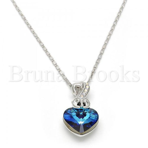 Rhodium Plated Fancy Necklace, Heart Design, with Swarovski Crystals, Rhodium Tone