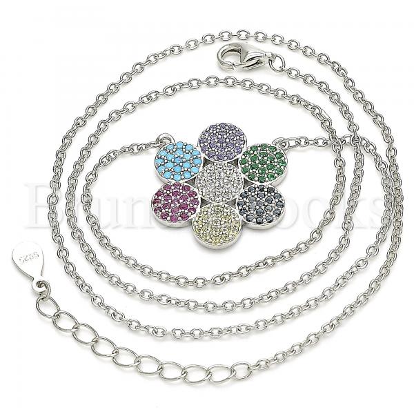 Sterling Silver 04.336.0223.16 Fancy Necklace, with Multicolor Cubic Zirconia, Polished Finish, Rhodium Tone