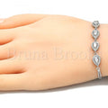 Sterling Silver Fancy Bracelet, Teardrop Design, with Cubic Zirconia, Rhodium Tone