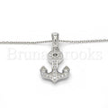 Sterling Silver 05.336.0010 Fancy Pendant, Anchor Design, with White Micro Pave, Polished Finish, Rhodium Tone