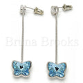 Rhodium Plated Long Earring, Butterfly Design, with Swarovski Crystals and Cubic Zirconia, Rhodium Tone