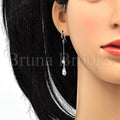 Rhodium Plated Long Earring, Teardrop and Star Design, with Swarovski Crystals and Cubic Zirconia, Rhodium Tone