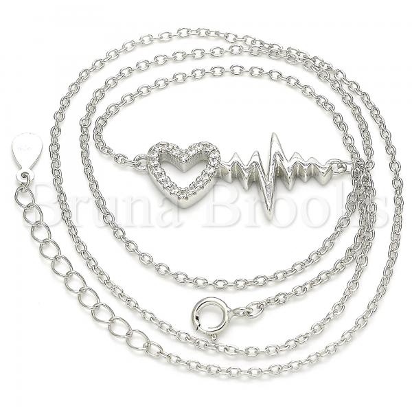 Sterling Silver 04.336.0153.16 Fancy Necklace, Heart Design, with White Crystal, Polished Finish, Rhodium Tone