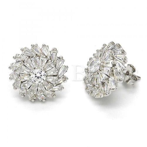 Bruna Brooks Sterling Silver 02.175.0120 Stud Earring, with White Cubic Zirconia, Polished Finish, Rhodium Tone