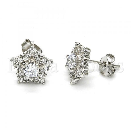 Bruna Brooks Sterling Silver 02.285.0032 Stud Earring, Star Design, with White Cubic Zirconia, Polished Finish, Rhodium Tone