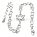 Sterling Silver Fancy Bracelet, Star of David Design, with Cubic Zirconia, Rhodium Tone