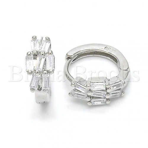 Bruna Brooks Sterling Silver 02.175.0151.15 Huggie Hoop, with White Cubic Zirconia, Polished Finish, Rhodium Tone