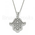 Sterling Silver 05.336.0019 Fancy Pendant, Hand of God Design, with White Cubic Zirconia, Polished Finish, Rhodium Tone