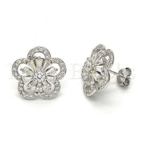 Bruna Brooks Sterling Silver 02.175.0123 Stud Earring, Flower Design, with White Cubic Zirconia, Polished Finish, Rhodium Tone