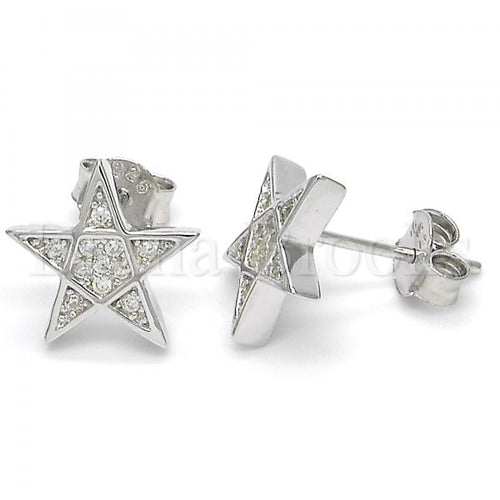 Bruna Brooks Sterling Silver 02.336.0072 Stud Earring, Star Design, with White Micro Pave, Polished Finish, Rhodium Tone