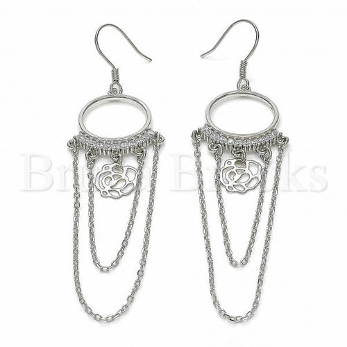 Bruna Brooks Sterling Silver 02.367.0019 Long Earring, Flower Design, with White Cubic Zirconia, Polished Finish, Rhodium Tone