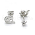 Sterling Silver 02.285.0039 Stud Earring, Dolphin and Heart Design, with White Cubic Zirconia, Polished Finish,