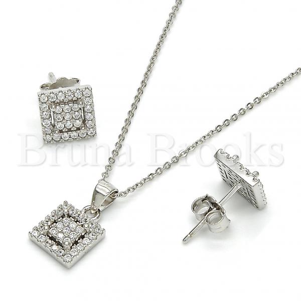 Sterling Silver 10.174.0011 Earring and Pendant Adult Set, with White Micro Pave, Polished Finish, Rhodium Tone