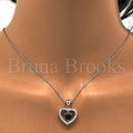 Sterling Silver Earring and Pendant Adult Set, Heart Design, with Cubic Zirconia, Rhodium Tone