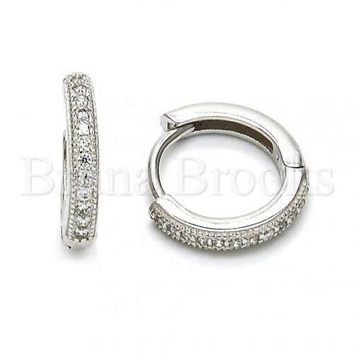 Bruna Brooks Sterling Silver 02.175.0036.15 Huggie Hoop, with White Micro Pave, Polished Finish, Rhodium Tone