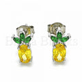 Sterling Silver 02.367.0017 Stud Earring, Pineapple Design, with Yellow and Green Cubic Zirconia, Polished Finish, Rhodium Tone