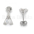 Sterling Silver 02.186.0115 Stud Earring, Eiffel Tower Design, with White Cubic Zirconia, Polished Finish, Rhodium Tone