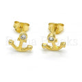 Sterling Silver 02.285.0049 Stud Earring, Anchor Design, with White Cubic Zirconia, Polished Finish, Golden Tone