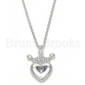 Sterling Silver Fancy Necklace, Lock and Crown Design, with Cubic Zirconia, Rhodium Tone