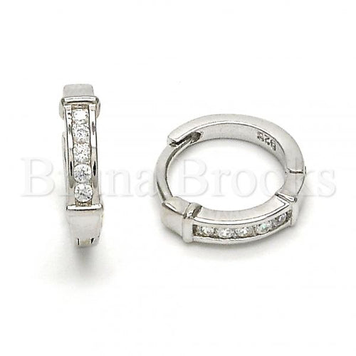 Bruna Brooks Sterling Silver 02.291.0006.15 Huggie Hoop, with White Cubic Zirconia, Polished Finish, Rhodium Tone