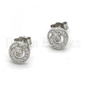 Sterling Silver 02.292.0014 Stud Earring, Spiral Design, with White Micro Pave, Polished Finish, Rhodium Tone