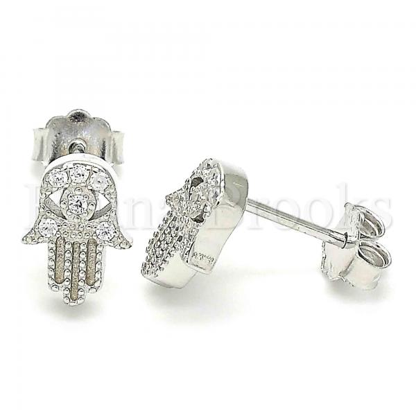 Sterling Silver Stud Earring, Hand of God Design, with Micro Pave, Rhodium Tone