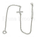 Sterling Silver 03.336.0029.07 Fancy Bracelet, Cross Design, with White Micro Pave, Polished Finish, Rhodium Tone
