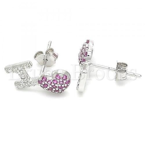 Bruna Brooks Sterling Silver 02.371.0001 Stud Earring, Heart Design, with Ruby and White Cubic Zirconia, Polished Finish, Rhodium Tone