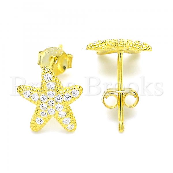 Sterling Silver 02.366.0015.1 Stud Earring, with White Cubic Zirconia, Polished Finish, Golden Tone