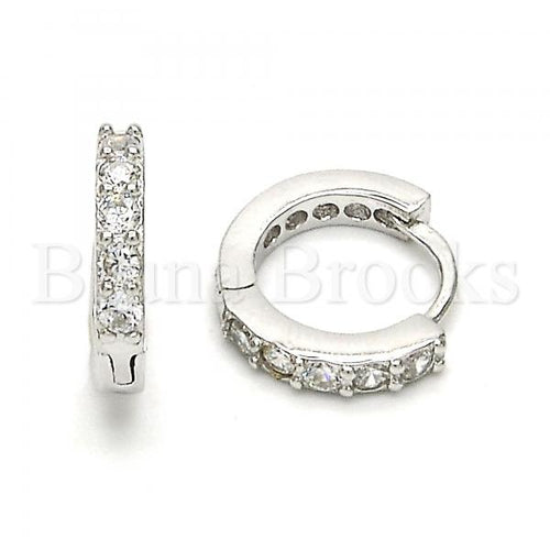Bruna Brooks Sterling Silver 02.291.0009.15 Huggie Hoop, with White Cubic Zirconia, Polished Finish, Rhodium Tone