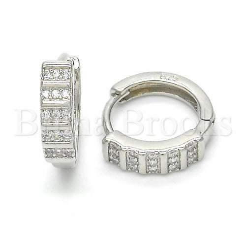 Bruna Brooks Sterling Silver 02.175.0175.15 Huggie Hoop, with White Micro Pave, Polished Finish, Rhodium Tone