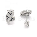 Sterling Silver 02.186.0074 Stud Earring, Heart Design, with Black and White Micro Pave, Polished Finish, Rhodium Tone