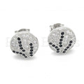 Sterling Silver 02.186.0075 Stud Earring, with Black and White Micro Pave, Polished Finish, Rhodium Tone