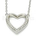 Sterling Silver Fancy Necklace, Heart Design, with Crystal, Rhodium Tone