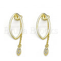 Sterling Silver Long Earring, with Micro Pave, Golden Tone