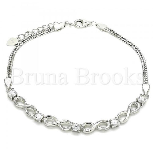 Bruna Brooks Sterling Silver 03.286.0021.07 Fancy Bracelet, Infinite Design, with White Cubic Zirconia, Polished Finish, Rhodium Tone