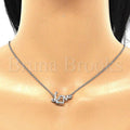 Sterling Silver Fancy Necklace, Love and Heart Design, with Crystal, Rhodium Tone