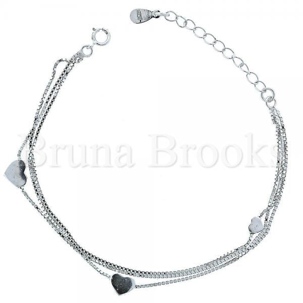 Bruna Brooks Sterling Silver 03.183.0081 Fancy Bracelet, Heart Design, Polished Finish, Rhodium Tone