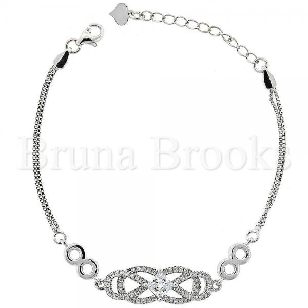 Bruna Brooks Sterling Silver 03.183.0013 Fancy Bracelet, Infinite Design, with White Micro Pave and White Cubic Zirconia, Rhodium Tone