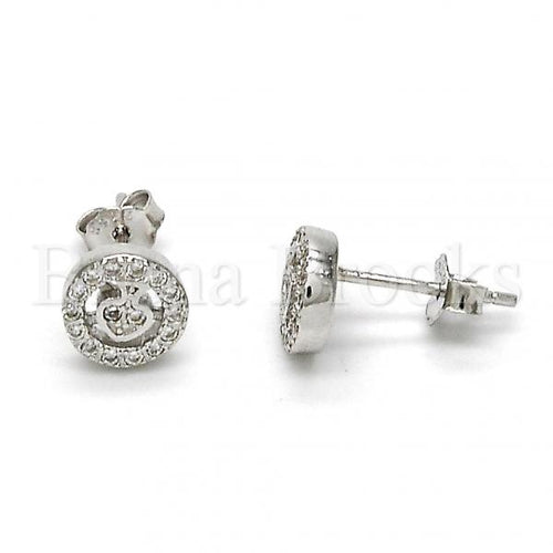 Bruna Brooks Sterling Silver 02.290.0014 Stud Earring, with White Micro Pave, Polished Finish, Rhodium Tone