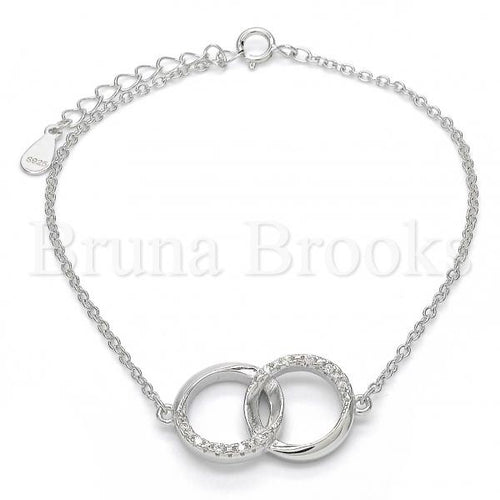 Bruna Brooks Sterling Silver 03.336.0012.07 Fancy Bracelet, with White Crystal, Polished Finish, Rhodium Tone
