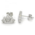 Bruna Brooks Sterling Silver 02.336.0056 Stud Earring, Crown and Heart Design, with White Crystal, Polished Finish, Rhodium Tone