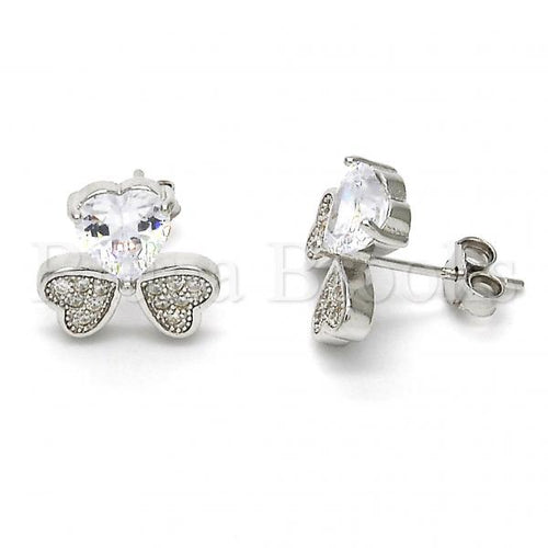 Bruna Brooks Sterling Silver 02.175.0104 Stud Earring, Heart Design, with White Cubic Zirconia and White Micro Pave, Polished Finish, Rhodium Tone