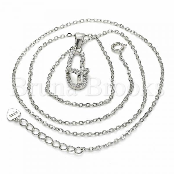 Sterling Silver 04.290.0001.18 Fancy Necklace, House Design, with White Cubic Zirconia, Polished Finish, Rhodium Tone